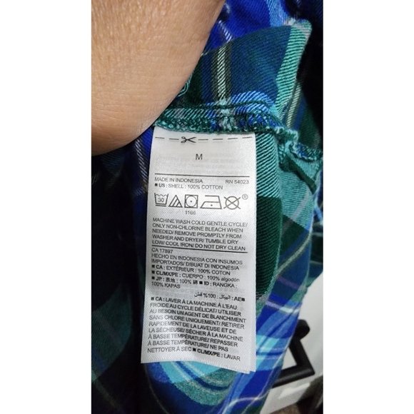 Womens Old Navy plaid boyfriend button down shirt medium green blue teal - Picture 5 of 5